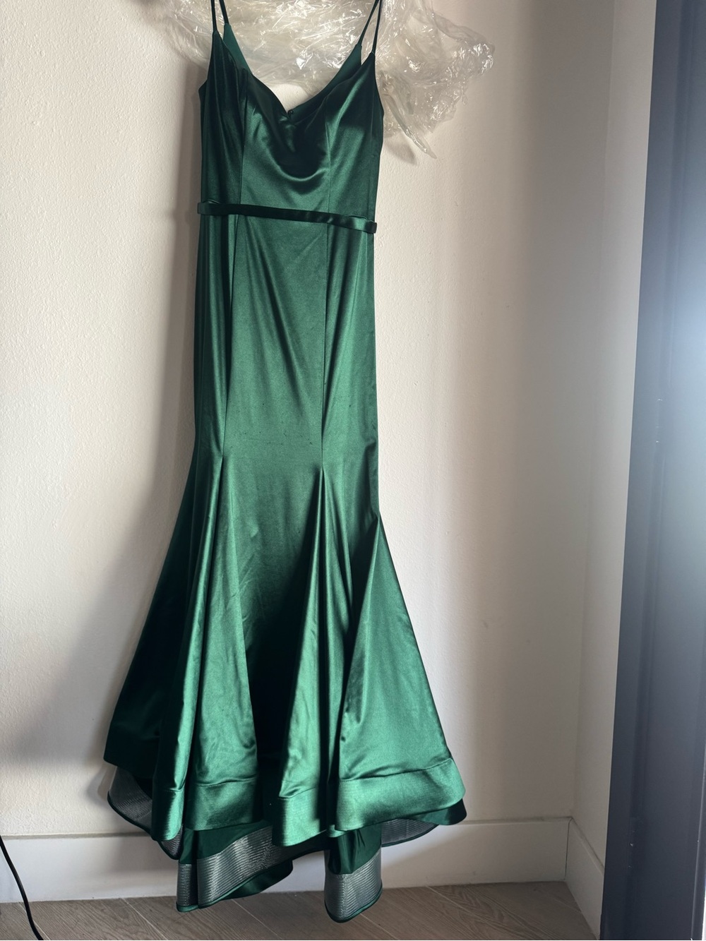Emerald Green Satin High-Low Slip Dress